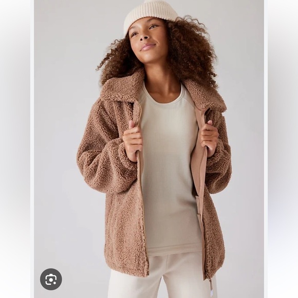 Athleta Girl Teddy Fleece Full Zip Jacket Coat in Woods Khaki - XL/14 - Picture 1 of 11